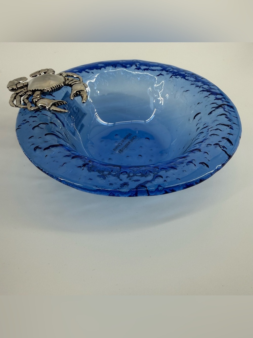 Mud Pie Blue Glass Bowl with Silver Crab Accent - Picture 4 of 5